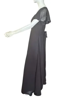 Inewer V-Neck Flutter Sleeve Chiffon Drape Formal Dress Black Size 12 NWT thumbnail 5