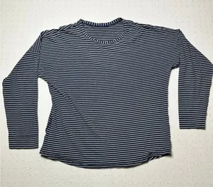 Lululemon Striped Long Sleeve Top Navy White Logo Back Women’s Size 10–12 thumbnail 1
