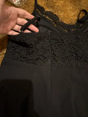 SheIn Chic mini dress with lace bodice and delicate straps. Flowy skirt with soft drape. Versatile black piece for day or night. Lightweight and feminine look. thumbnail 5