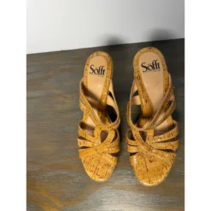 Söfft Cork Leather Strappy Heeled Sandals Tan Natural Boho Size 7M thumbnail 7