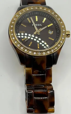 Fossil ES-2922 Women Tortoise Shell Brown Dial Watch Gold‎ Tone Stainless Steel thumbnail 1