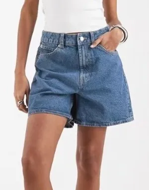 Cotton On Women's Size 10 Midi Denim Dad Shorts Dark Stone Wash 100% Cotton High thumbnail 1