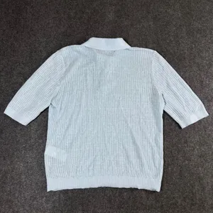 Madewell Womens Light Blue Linen Blend Ribbed Short Sleeve Polo Sweater Size M thumbnail 2