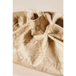 Anthropologie • Jory Clutch purse crossbody bag ruffle python snakeskin beige thumbnail 8
