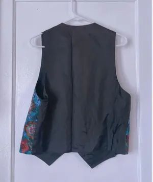Awesome Vintage Satin Floral Open Vest Sz L XL Reversible To Black thumbnail 3