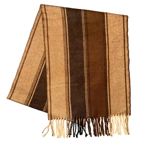 💙💖 100%‎ Cashmere Striped Brown Scarf Fringe Old Money Minimalist Winter thumbnail 1