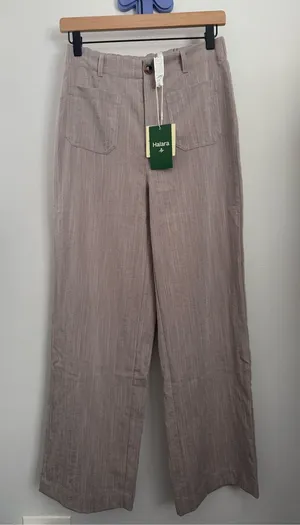 Halara Small NEW High Waisted Straight Leg Relaxed Pants Office Work Oatmeal thumbnail 1