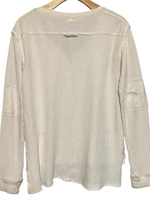 Free People Vintage Women’s Size XS Cream Bridget Waffle Knit Henley Top thumbnail 2