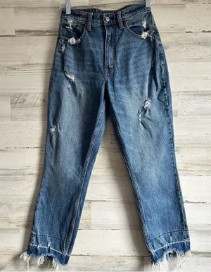 Abercrombie & Fitch Mom High Rise Jeans Denim Medium Wash Distressed Curve 25/0R thumbnail 1