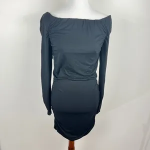 Omai Black Off the Shoulder Ruched Bodycon Mini Dress Size Large thumbnail 2