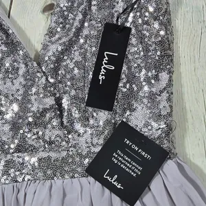 Lulus Elegant Encounter Pewter Sequin Maxi Dress Silver Grey V-Neck Gown Small thumbnail 7