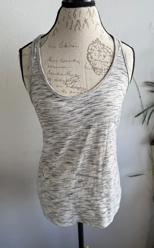 Lululemon Grey White Space Dye‎ Ruched Racerback Tank Top Womens Size 6 thumbnail 1