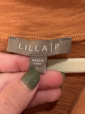 Lilla P Burnt Orange Cotton Slub Pullover Top Womens Size Medium Long Sleeve thumbnail 2