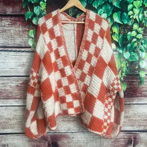 Free People Aldrin Cardi XS/S Oversized Orange Cream Checkered Tennessee Vols thumbnail 3
