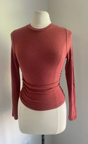 Madewell Long Sleeve Ruched Side Crewneck Top Womens Sz XS Rust thumbnail 1