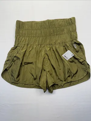 Free People Olive Smocked High-Waist Athletic Shorts thumbnail 3