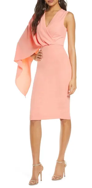 Lavish Alice Size 2 One Shoulder Salmon Pink Cape Mid Dress Cocktail Statement thumbnail 1