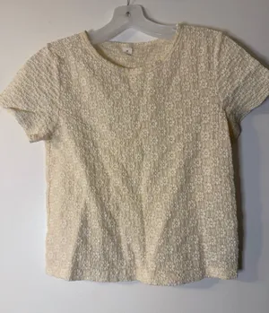 Old Navy Fitted Short-Sleeve Lace Top Cream Women’s Medium  thumbnail 1