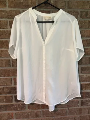 Classic White Split-Neck Short Sleeve Blouse thumbnail 1