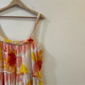 Free People‎ Women's Moonshine Linen Blend Floral Midi Dress Neutral Boho Size M thumbnail 5