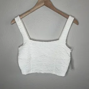 Good American Womens Textured Cloud White Crop Square Neck Top Small thumbnail 3