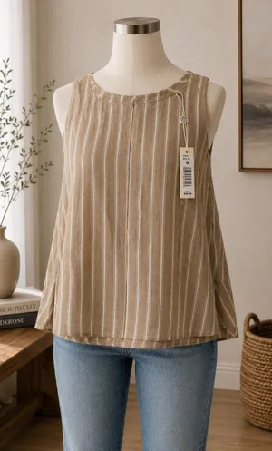Max Studio London Striped Sleeveless Top Tan White M NWT thumbnail 1