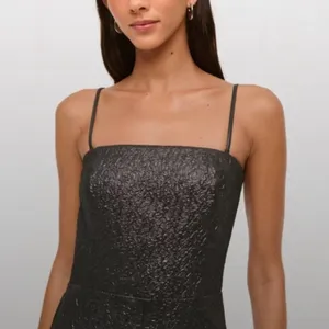 NWOT Abercrombie & Fitch Metallic strapless midi dress Charcoal Gray Shiny thumbnail 3