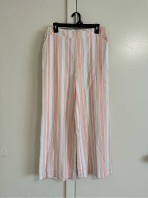 Jessica Simpson Striped Linen Blend Wide Leg Pants Pink Tan White NWT Size S thumbnail 2