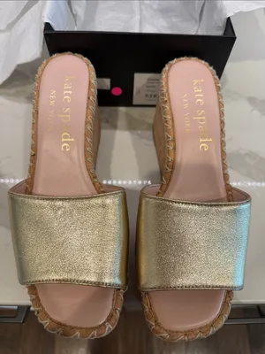 Kate Spade Cosette Gold Platform Sandals Metallic Napa / cork thumbnail 2