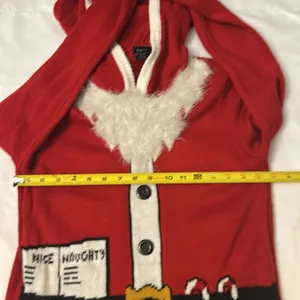 Rue21 Red/Black Holiday Christmas Santa Hooded Ugly Sweater S Cosplay Kidcore thumbnail 5