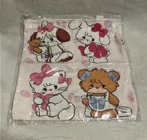 Cute Character Print Canvas Tote Bag Pink thumbnail 1