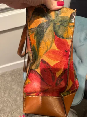 Patricia Nash Floral Leather Tote — Orange, Red & Green thumbnail 5