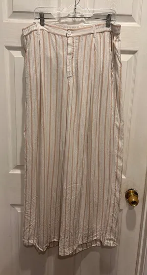 Aerie Day Off Pant XL Linen Blend Striped Wide Leg Tan Cream High Rise Coastal thumbnail 1