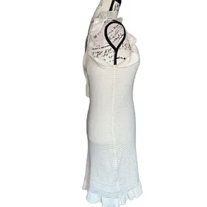 Anthropologie Ivory Ruffle‎ Knit Mini Dress Square Neck Cream Small NEW $130 thumbnail 5