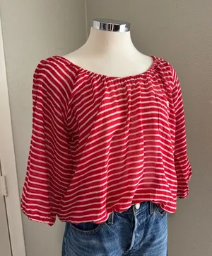J.‎ Crew Red & White Sailor Striped Knit Peasant Top Size XS thumbnail 1