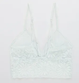 Aerie Textured Lace Padded Longline Bralette in Creamy White Size XL thumbnail 4
