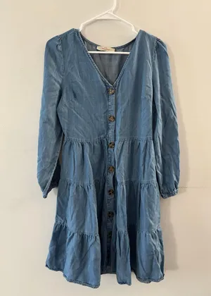Casa Cabana Womens Chambray Dress XS Cowgirl Western Tiered Boho Long Sleeve thumbnail 1