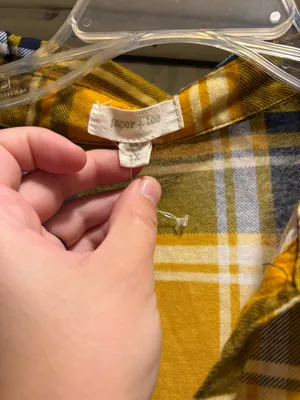 Paper + Tee mustard plaid 3/4 sleeve button up shirt, 1X thumbnail 3