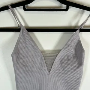 Intimately Free People Ribbed V-Neck Mesh Inset Camisole Lavender Grey One Size‎ thumbnail 2