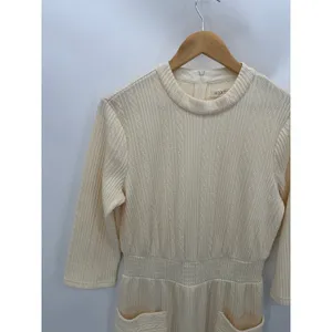 Roolee‎ Women Cream Textured Knit Midi Dress Long Sleeve Patch Pocket Medium thumbnail 3