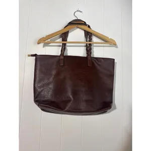 Weimersaige Brown Shoulder Tote Bag Braided Handles Whipstitch Zip Large thumbnail 4