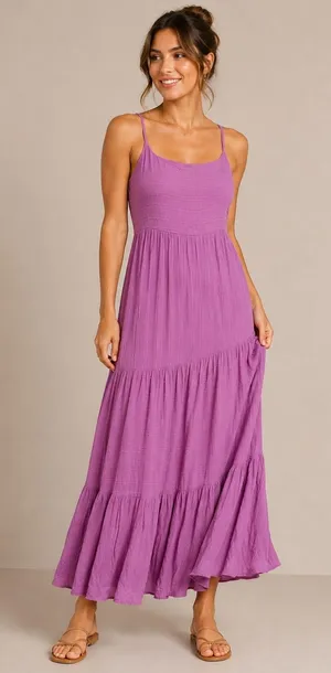 Haute Hippie Style Maxi Dress Womens S Purple Tiered Boho Cottagecore Bow Back‎ thumbnail 1