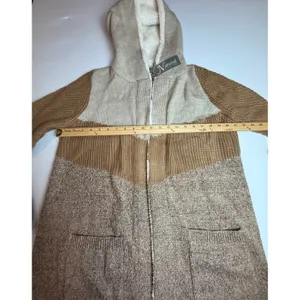 Natural Reflections Womens M Camel Brown Knit‎ Hooded Open Front Cardigan thumbnail 3