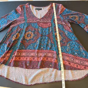 IDYLLWIND bohemian flowy viscose Top, A-Line, long sleeve V neck size M thumbnail 4