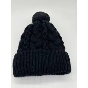 UGG Australia Hat Beanie Womens One Size Black Cable Knit Pom Lined Winter thumbnail 3