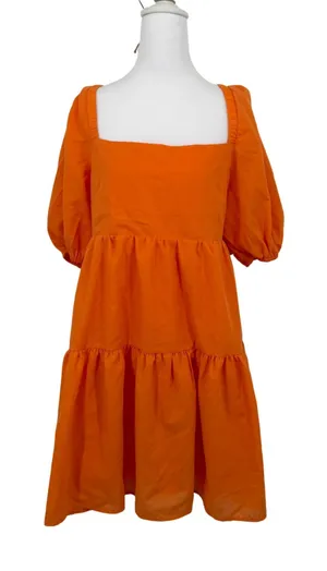 OWNGIGI Mini Dress Women XL Orange Excellent Tiered Puff Sleeve Tie Back Cotton thumbnail 1