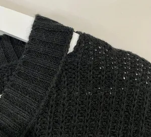 Women’s Cropped V Neck Long Sleeve Knit Sweater Black Size XS NWT thumbnail 7