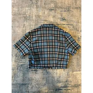 John Galt Blue Plaid Cropped Button Front Top One Size (XS / S) thumbnail 6