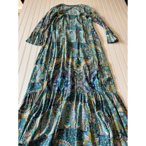 R.Vivimos Paisley Maxi Dress Cardigan Tie Front Bell Sleeve Duster Teal S thumbnail 10