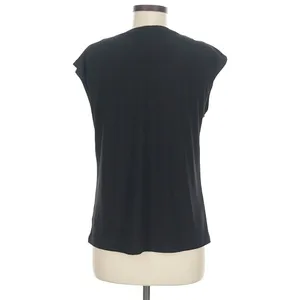 Anne Klein Women's‎ Size Medium Popover Blouse Black Cap Sleeve 2 Button Stretch thumbnail 2